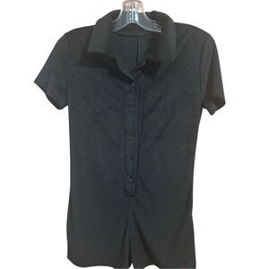 Lyaner Women’s Size M Black Knit Button Up Short Romper Short Sleeve